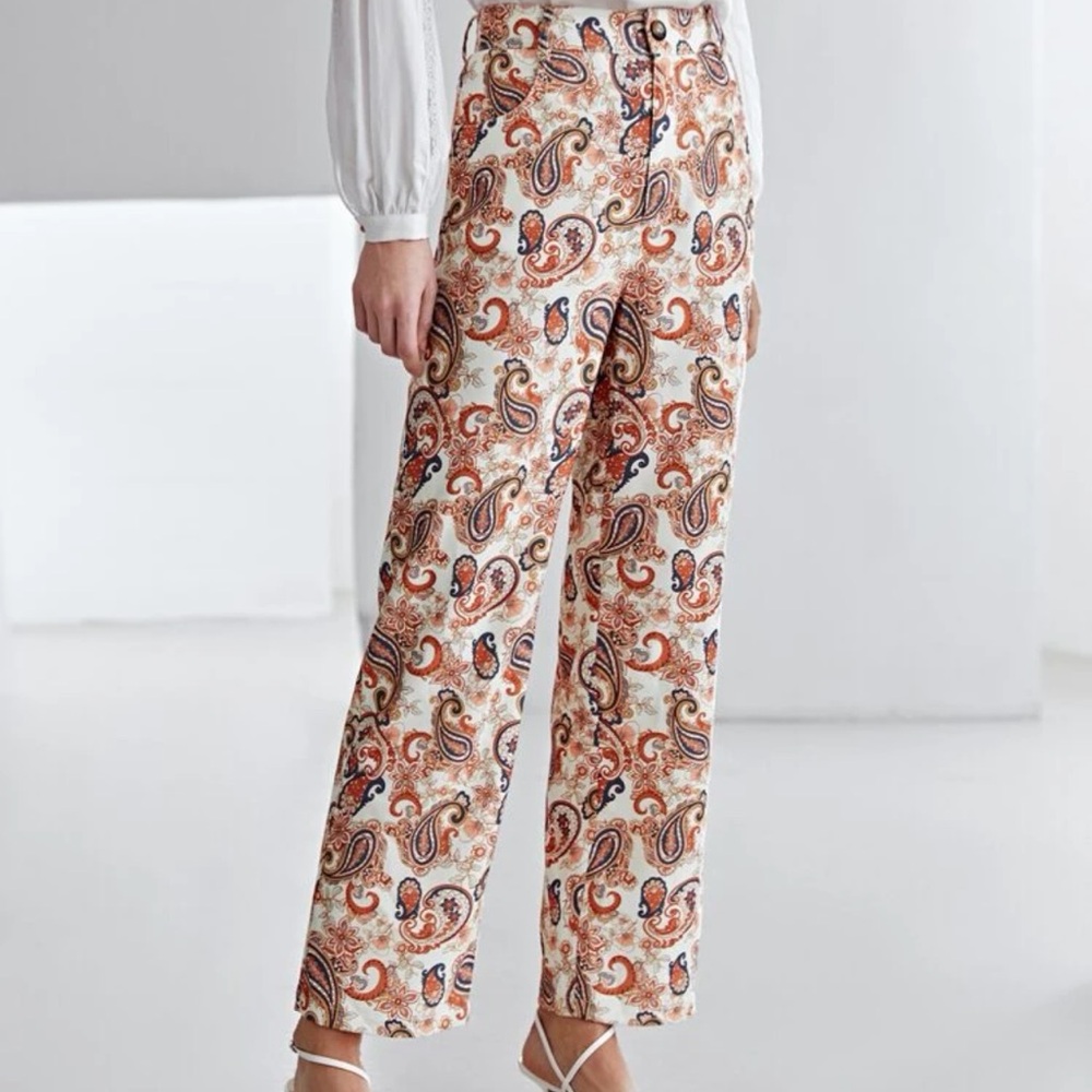 MOTF Paisley Wide Leg Pants - Cream and Orange
